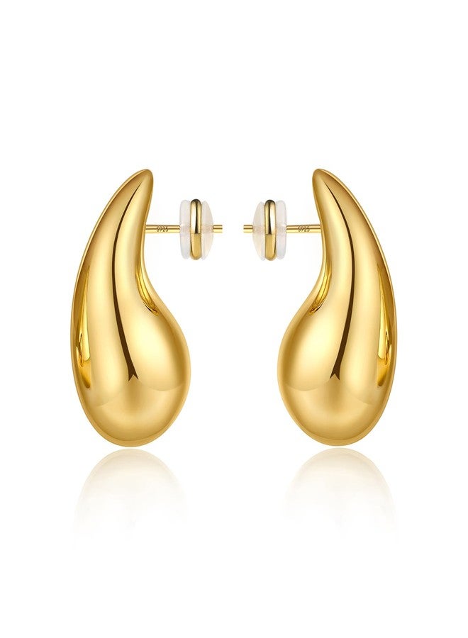 Lcherry Chunky Hoop Earrings for Women Large Drop Teardrop Earrings for Women 24K Gold Plated Trendy Jewelry - Image 1